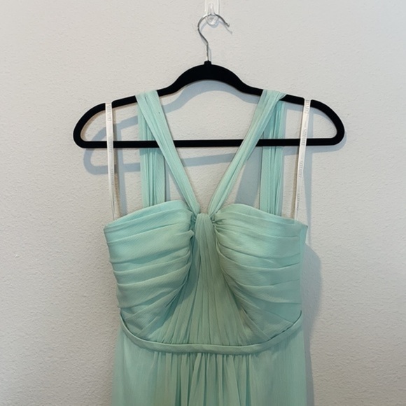 David’s Bridal Y-Neck Ruched Bodice Short Dress 4 - Picture 5 of 14